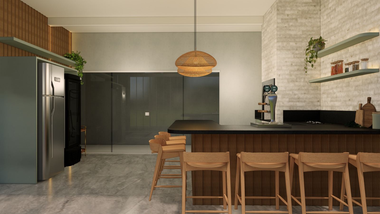 Área gourmet, projeto de interiores para residência familiar